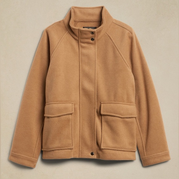 BANANA REPUBLIC Brushed Melton Pocket Short Jacket in Camel Size Petite XXS - Picture 4 of 15